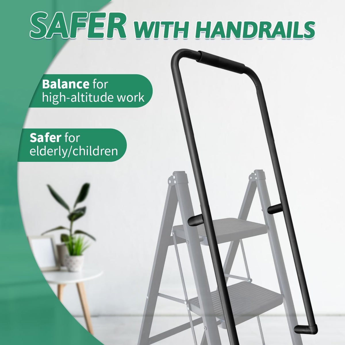 5-Step Folding Ladder with Handrails, Heavy Duty Ladders for Home & Kitchen, Folding Ladder Easy to Store, Tall