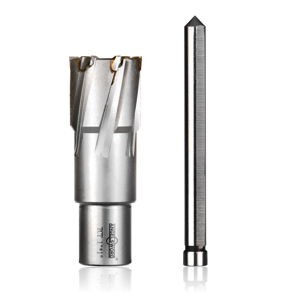 ANGELSWORD TCT Annular Cutter Diameter 1", Cutting Depth 1-3/8" Tungsten Carbide Tipped, Mag Drill Bits Kit for Magnetic Drill Press, with One 5/16"*3.5" Pilot Pin