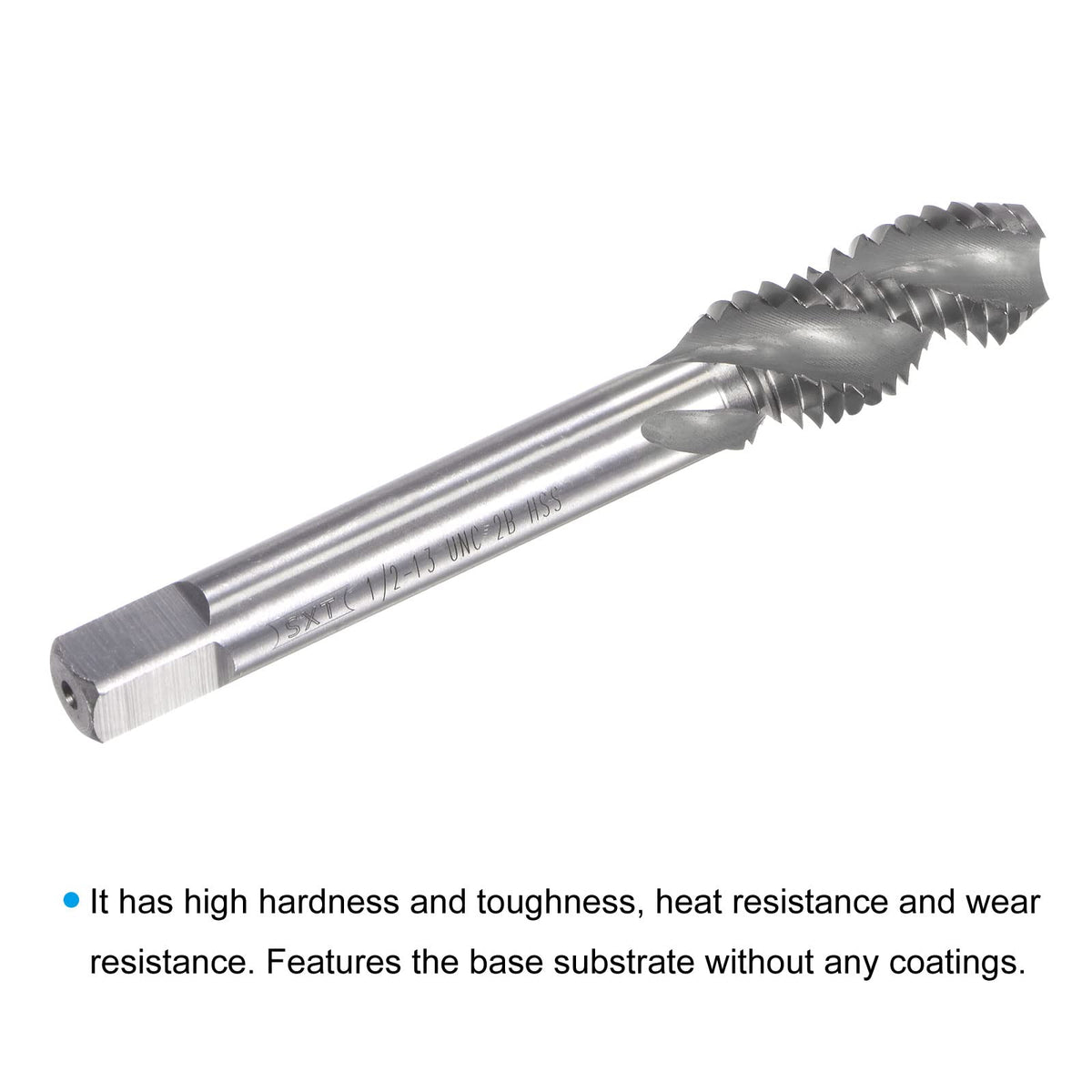 uxcell Spiral Flute Taps, 1/2-13 UNC 2B High Speed Steel (HSS) Uncoated Machine Thread Milling Threading Screw Tap 3 Flutes Tapping Tool