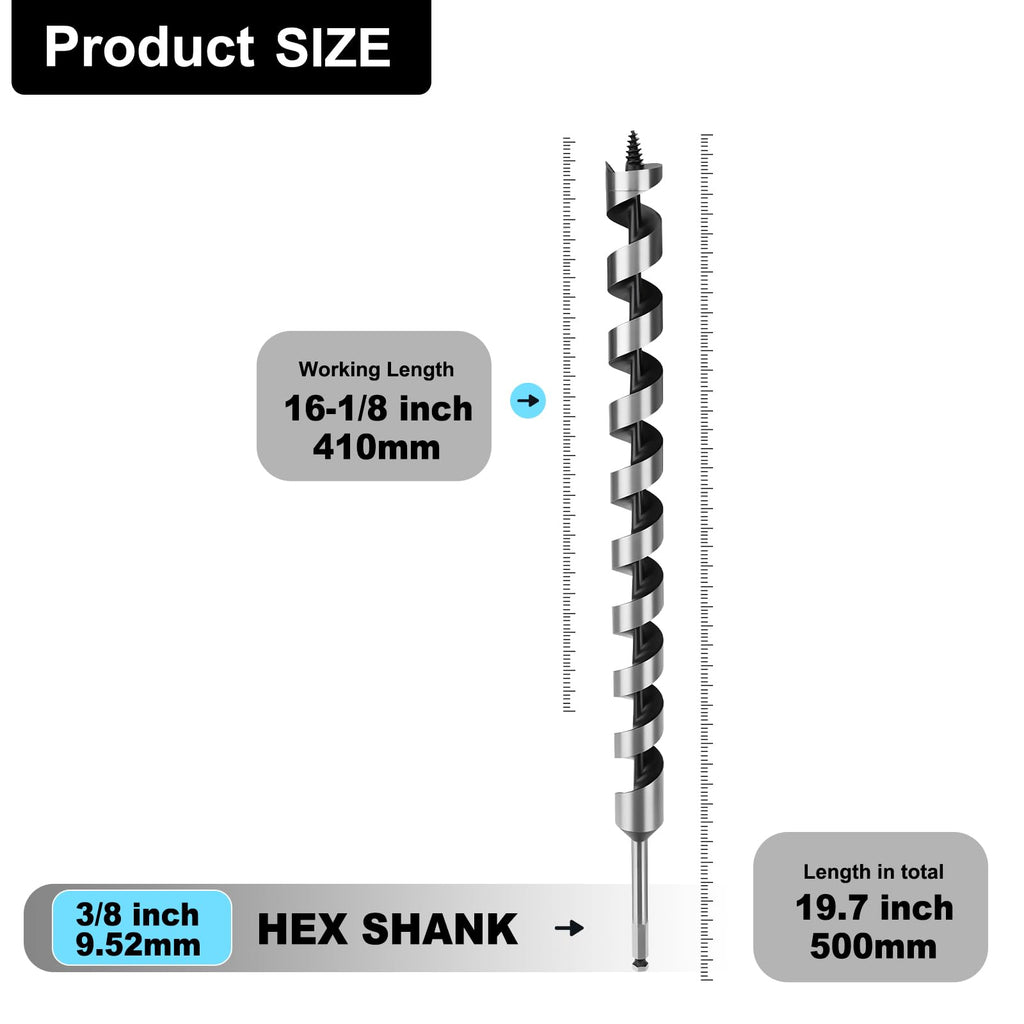1-3/16" X 19.7" Auger Bit for Wood, 30x500mm Extra Long Auger Drill