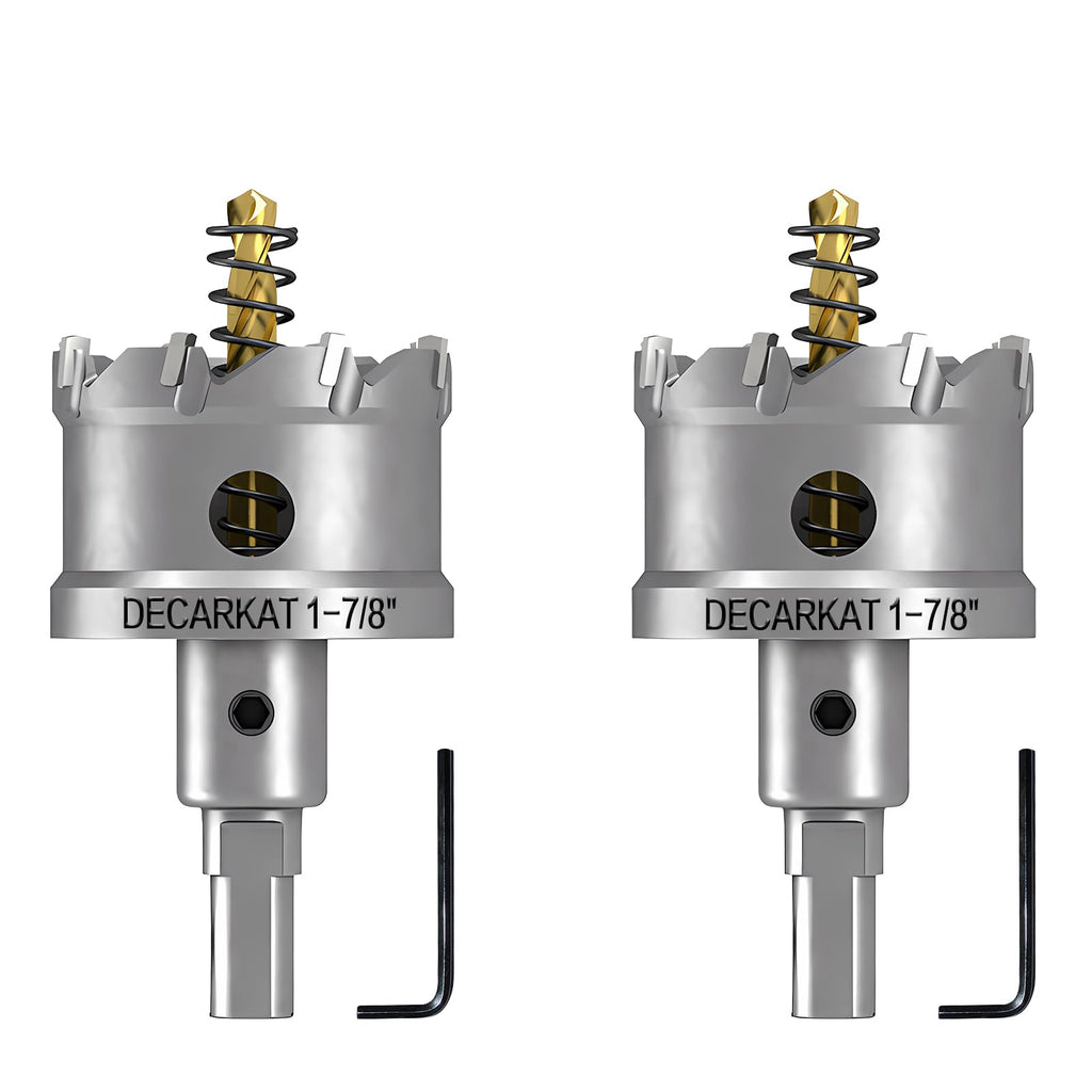 2-Pack 1-7/8" TCT Hole Saws for Hard Metal, Heavy Duty 48mm Tungsten Carbide Tipped Hole Cutters Set with Spring-Loaded Pilot Drill Bits for Stainless Steel, Metal, Iron, and Plastic.