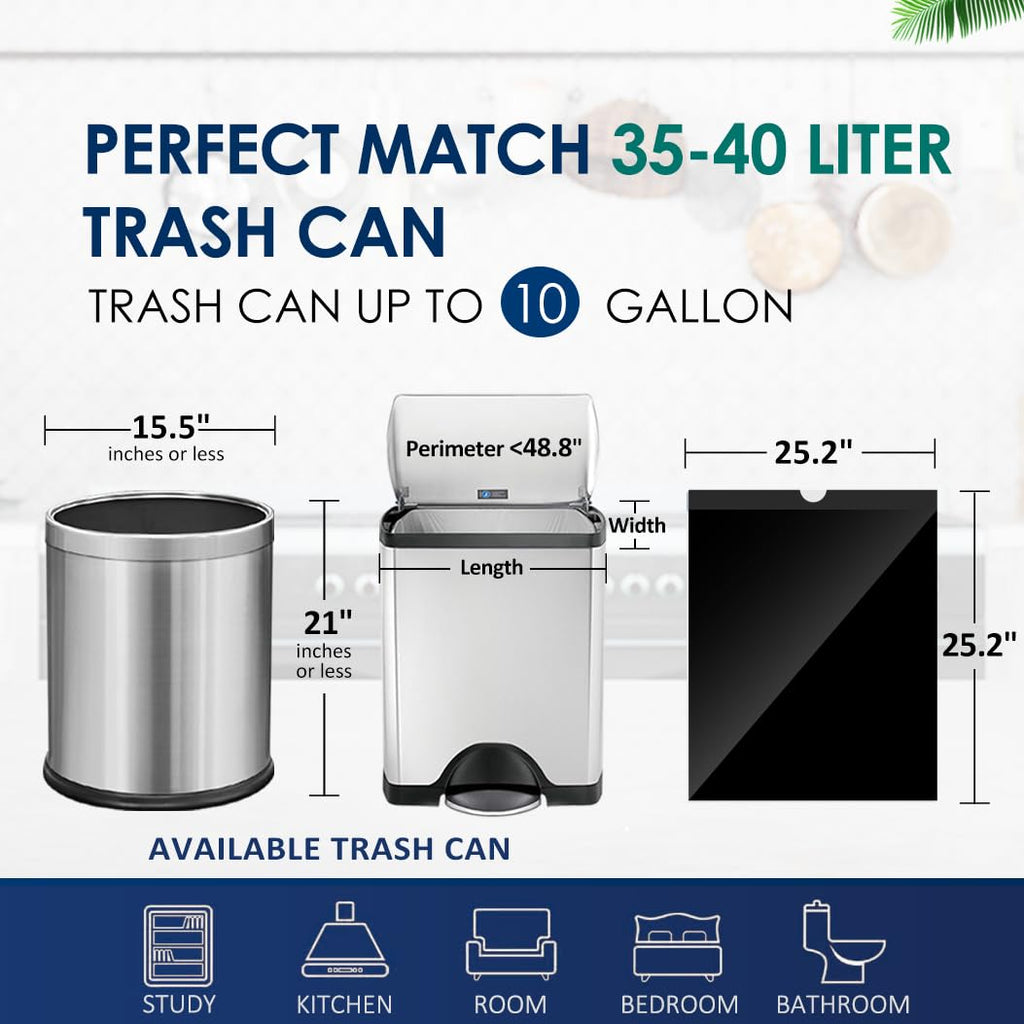 Medium 10 Gallon Black Drawstring Trash Bags, 1.6Mil, 120 Count