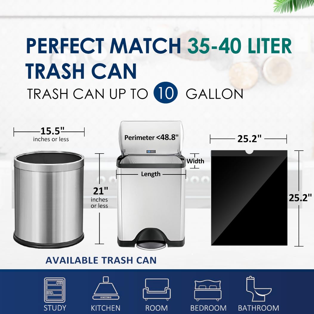 Medium 10 Gallon Black Drawstring Trash Bags, 1.6Mil, 120 Count