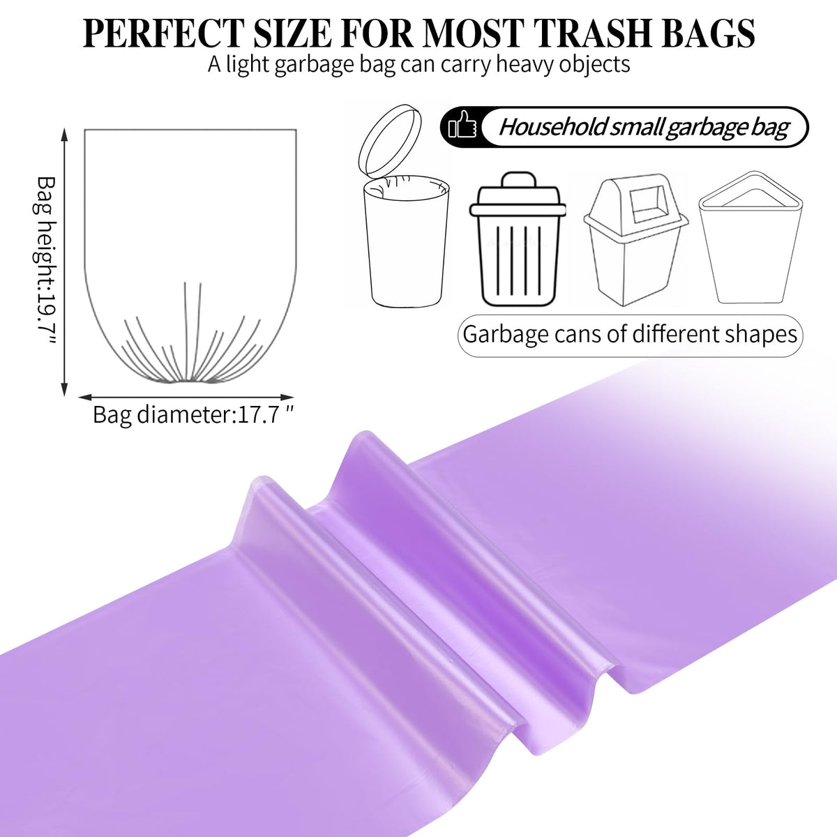 5 Rolls Small Trash Bags - 100 Counts 4 Gallon Small Garbage Bags (Purple)