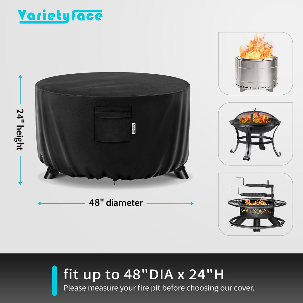Round Fire Pit Table Cover Waterproof, Fit 48"D x 24"H Firepit