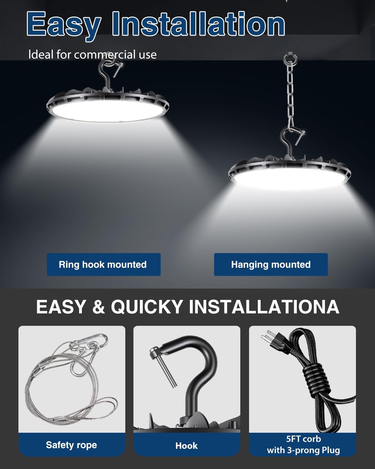 150W UFO LED High Bay Light, Aluminum LED Shop Lights with 19500LM