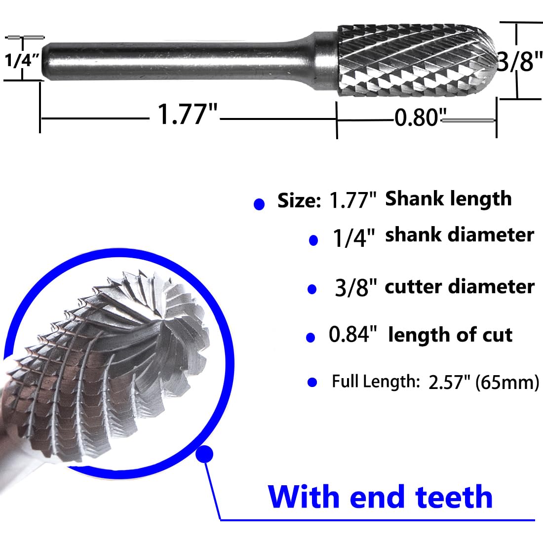 KOTVTM Carbide Burr Set 1/4" Shank SC-3 Die Grinder Bits Tungsten Double Cut Burr Bits (3/8" Cutter Dia X 0.80" Cutter Length) for Die Grinder Kits Metal Grinding Drilling Polishing (3pcs)