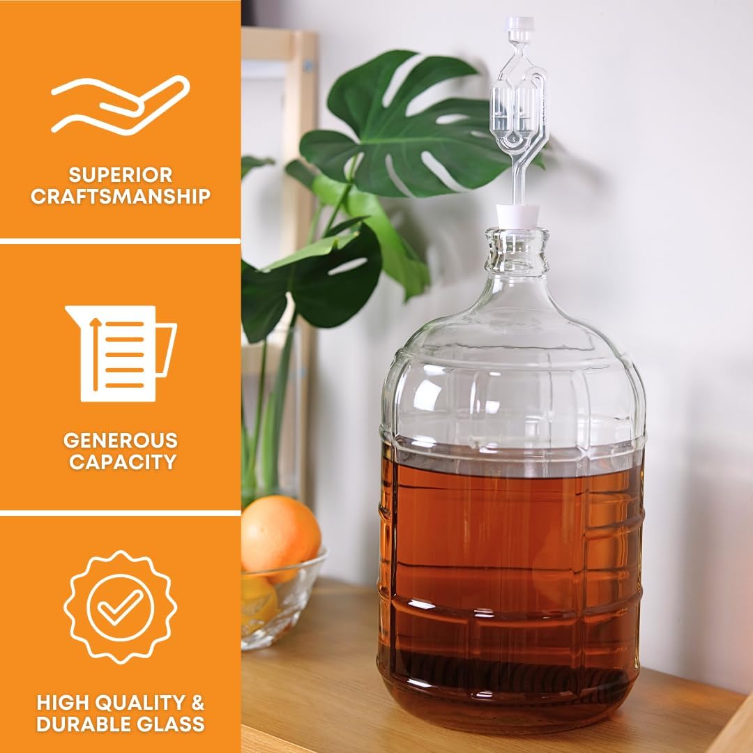 Clear Italian Carboy 5 Gallon for Wine, Beer and Kombucha Fermentation | Reusable 5 Gallon Glass Carboy for home