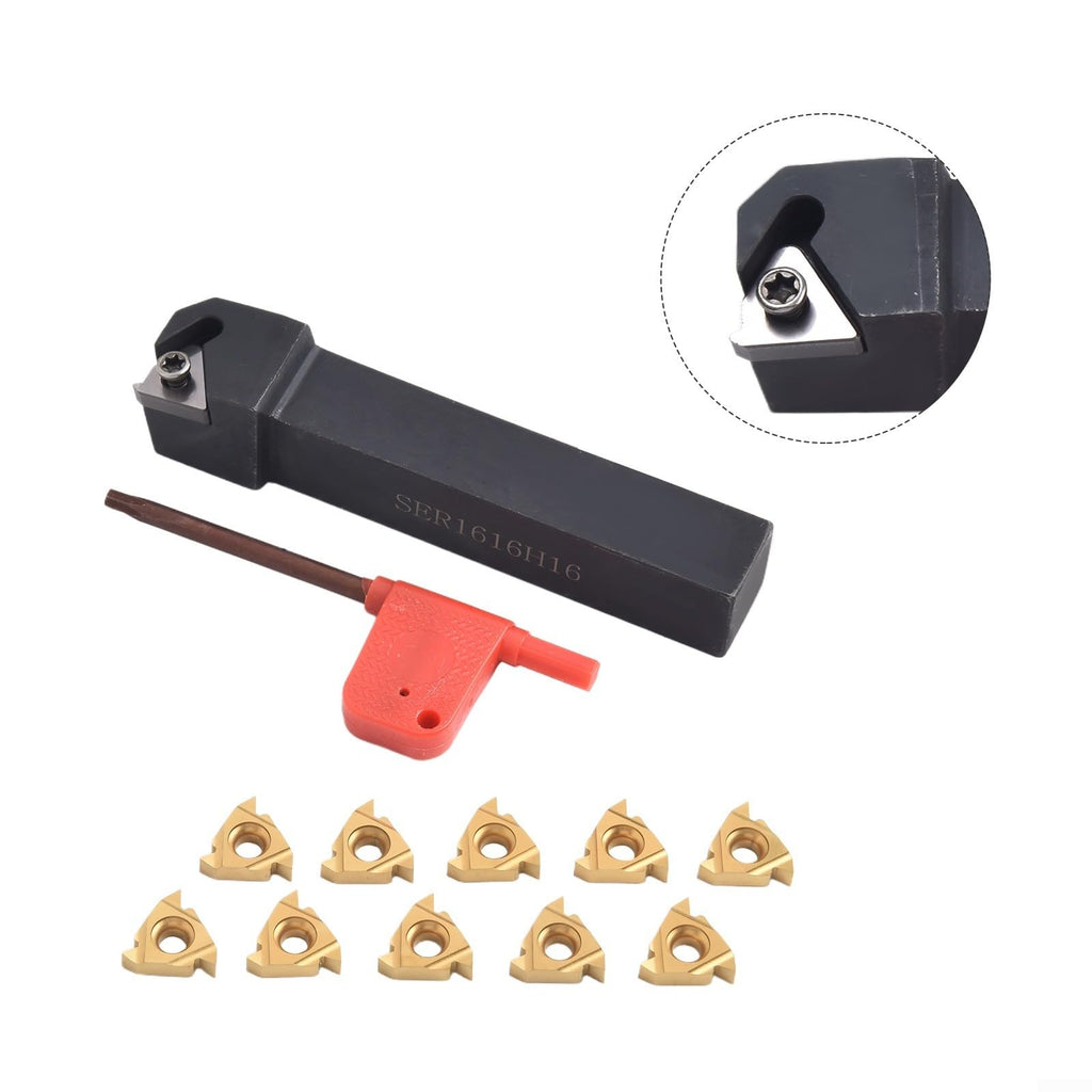 Vacumist SER1616H16 CNC Threading Tool Holder Kit with 10pcs 16ER AG60 Carbide Inserts, 5/8 Inch Shank Lathe Turning Tool for Semi Finishing Tasks