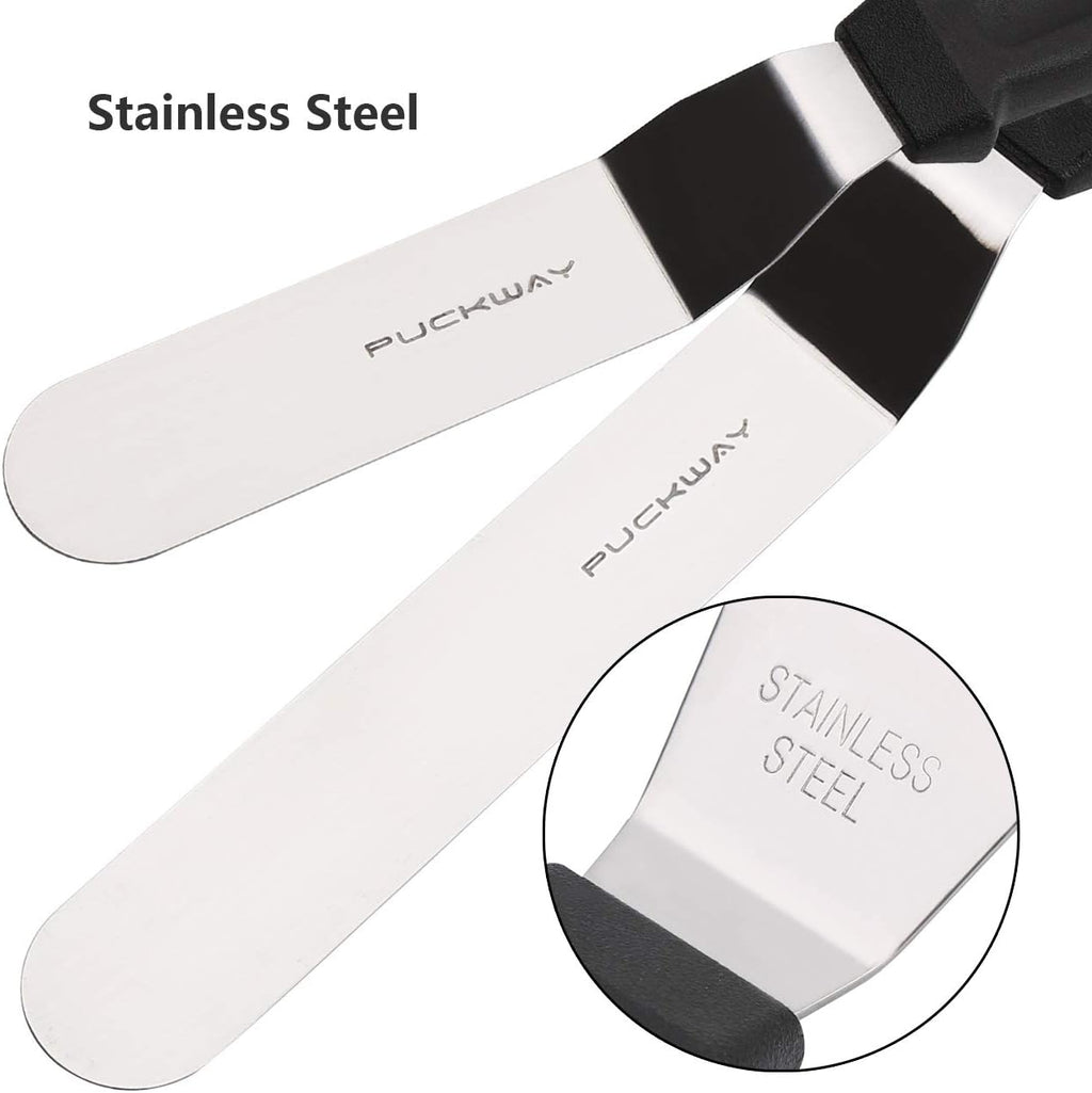 Offset Frosting Cake Knife set of 3 Black 6 8 & 10 Inch Angled Icing Spatula for Decorating