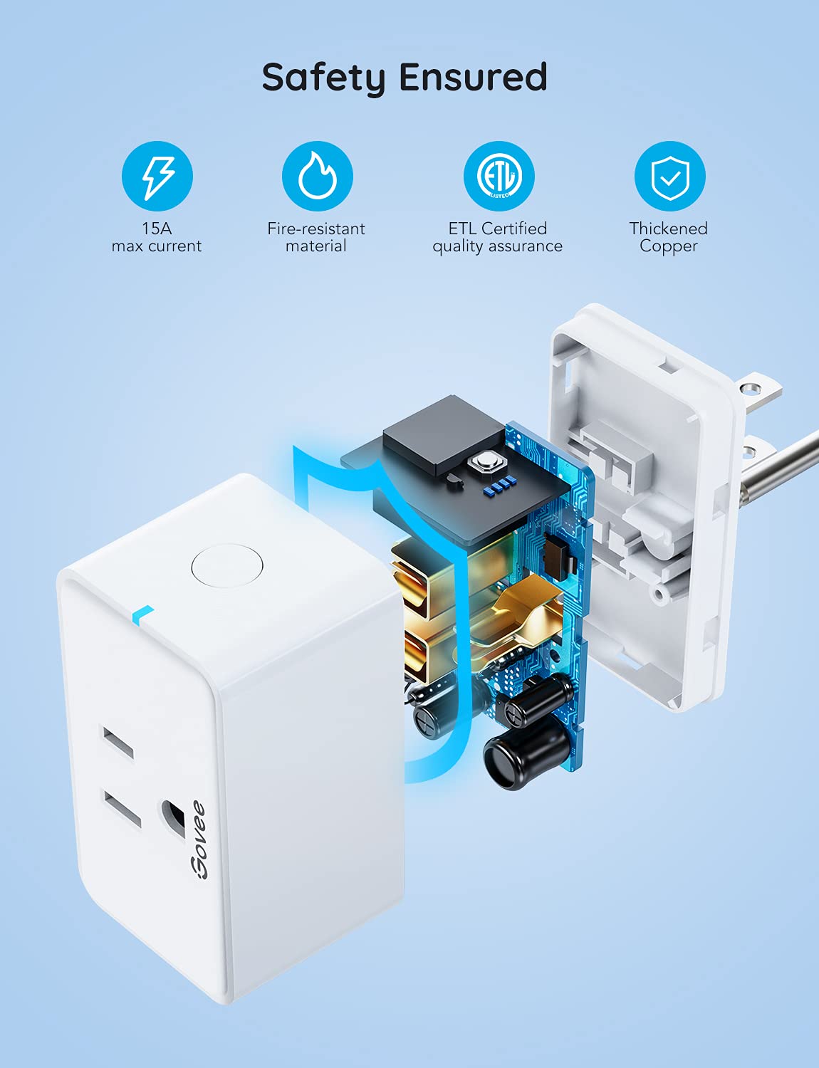 Smart Plug 15A, WiFi Bluetooth Outlets 4 Pack Work with Alexa and Google Assistant, WiFi Plugs with Multiple Timers