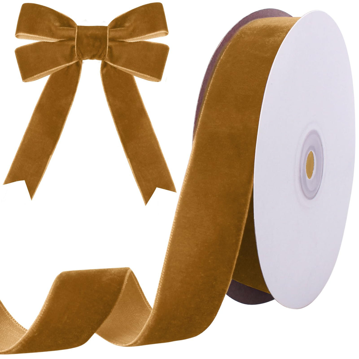10 Yards Light Brown Velvet Ribbon for Christmas Tree, 1 Inch