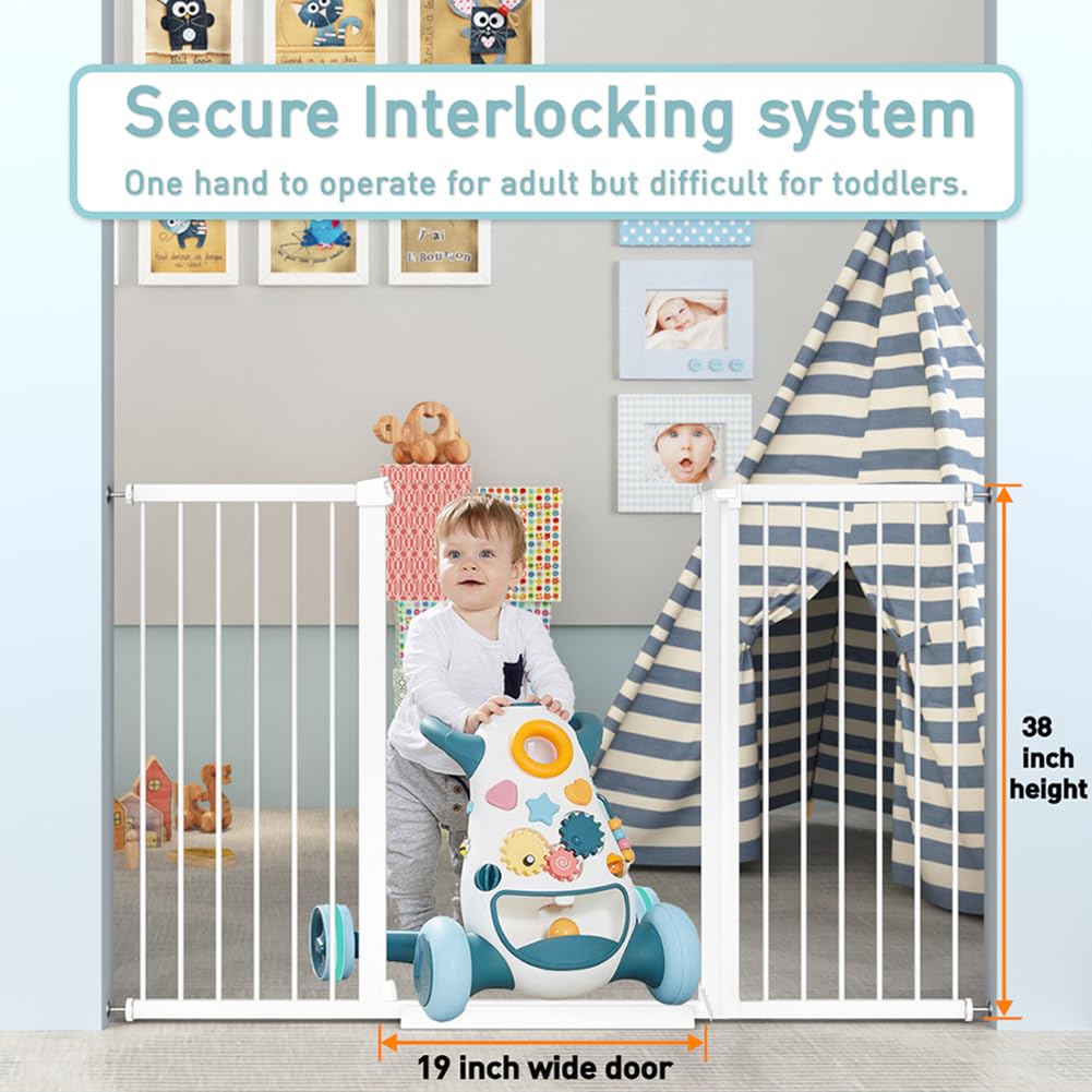 38" 29.5" Extra-Tall & Extra-Wide Adjustable Hardware/Pressure-Mounted Pet & Child Safety Gate with Auto-Close Walk-Through Door for Stairs, Hallways & Wide Doorways