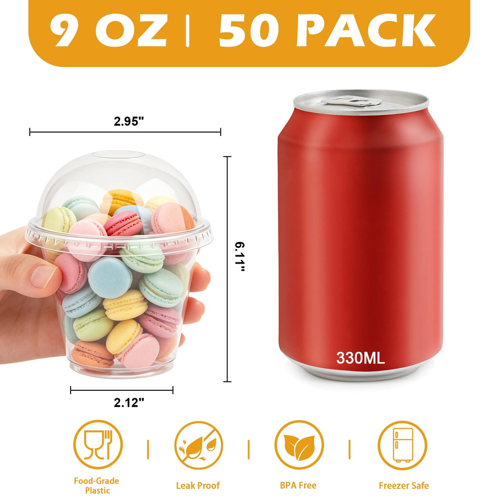 9 oz Plastic Cups with Lids 50 Pack, Disposable Clear Cups with Lid