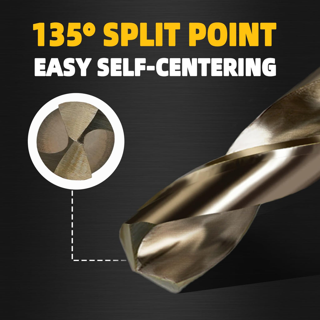 BECOLLO 5/8" Cobalt Drill Bit, 1/2" Reduced Shank with 3-Flats,Suitable for Drilling in Hard Metal, Stainless Steel, Cast Iron,2 Pieces