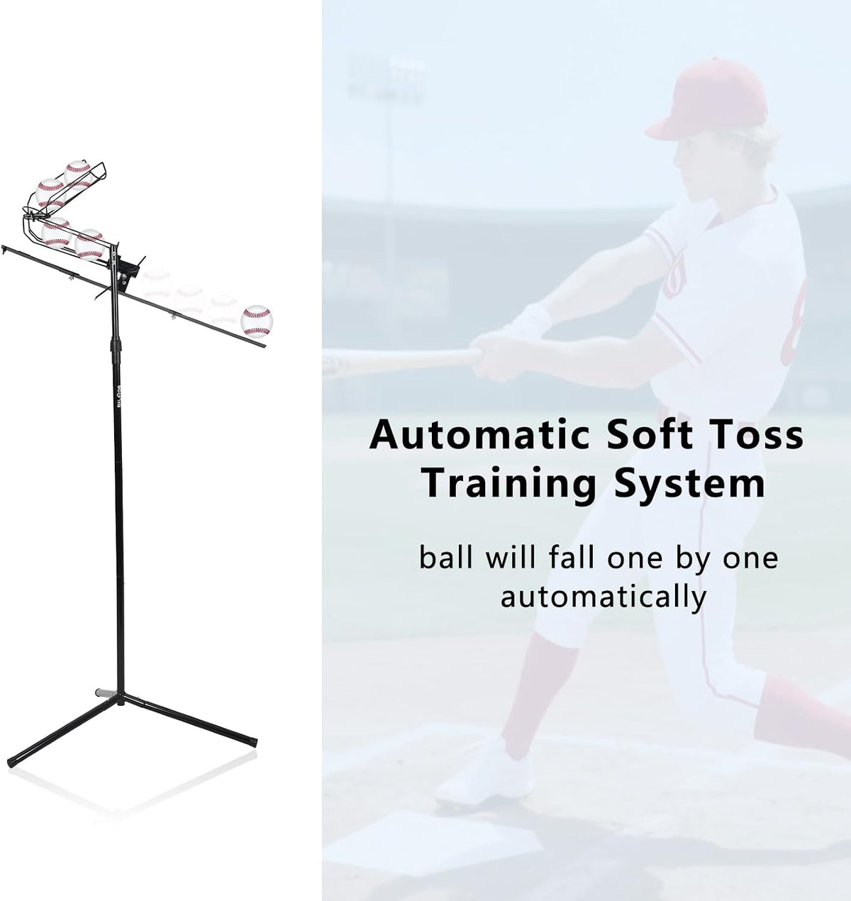 Baseball Soft Toss Pitching Machine | Training System, Support Auto & Manual Ball Drop, Height Adjustable, Hold Up to