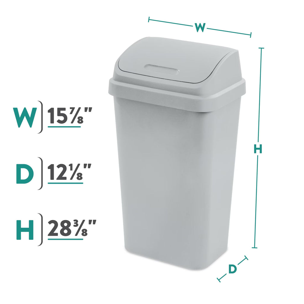 Kitchen Trash Can 13 Gallon Plastic Garbage Bin with Swing Top Lid
