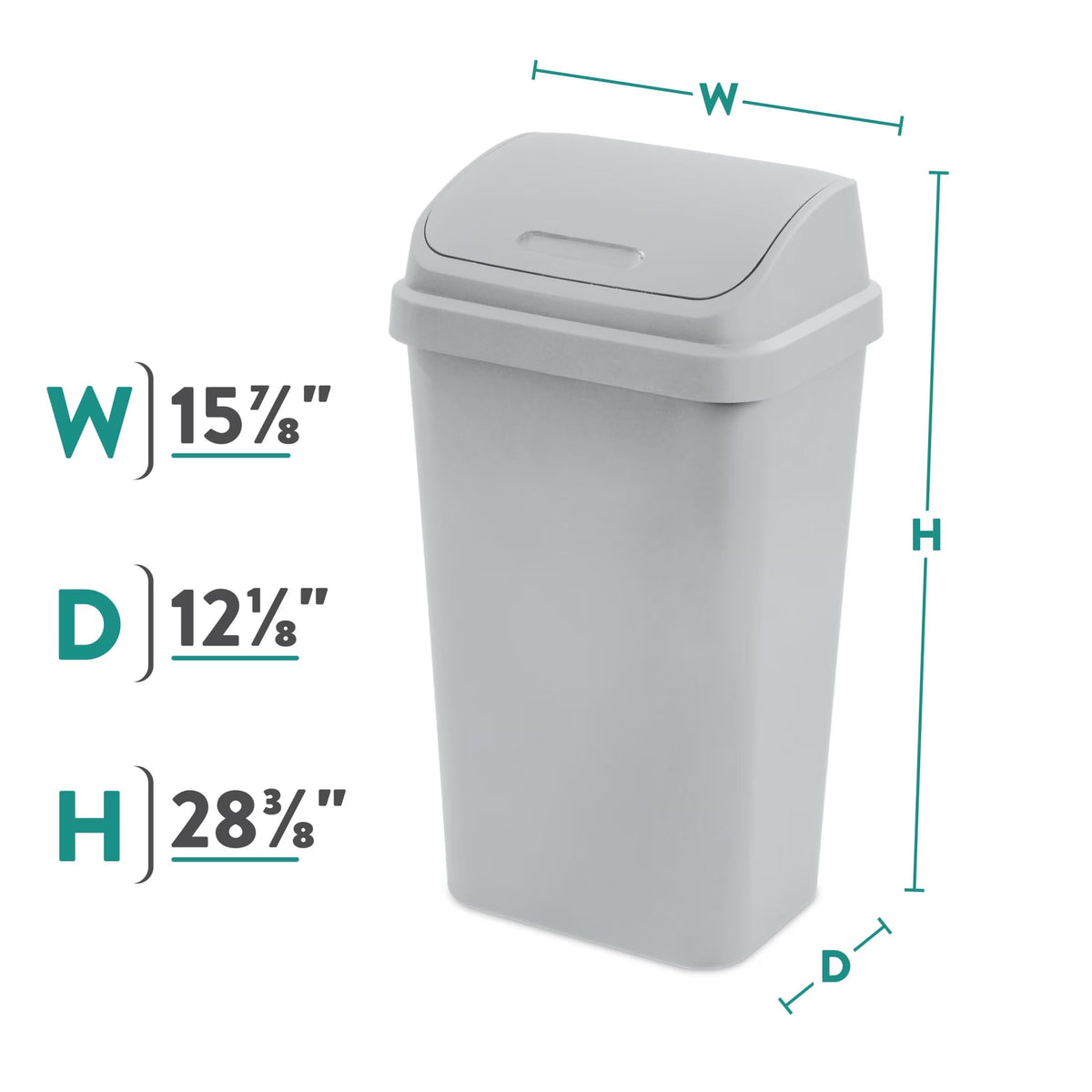 Kitchen Trash Can 13 Gallon Plastic Garbage Bin with Swing Top Lid