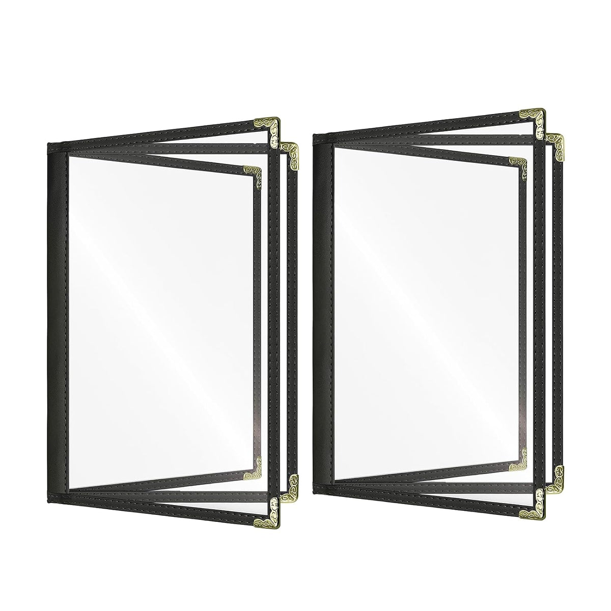 Cafe-Style Menu Covers, 3Pages/6Views Standard 8.5''x 11” Menu Holders, Durable Double-Stitched Edge, Crystal Clear