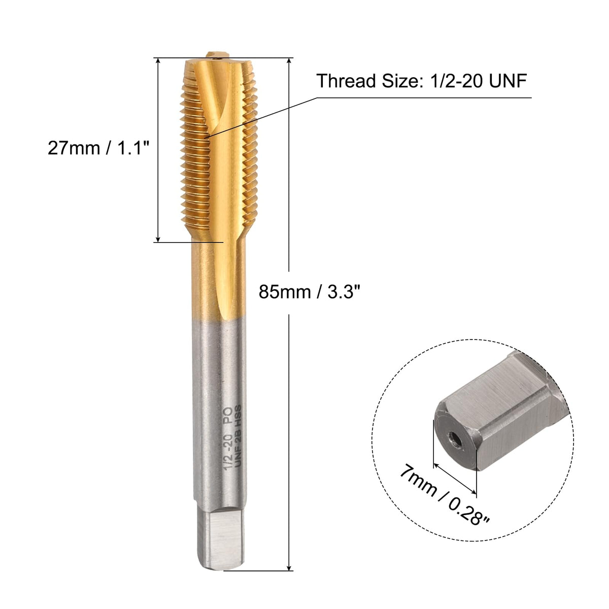 uxcell 1/2-20 UNF B2 Spiral Point Thread Tap, Screw Tap Threading Tapping Tool, Titanium Coated 6542 High Speed Steel Machine Taps Tapping Bit