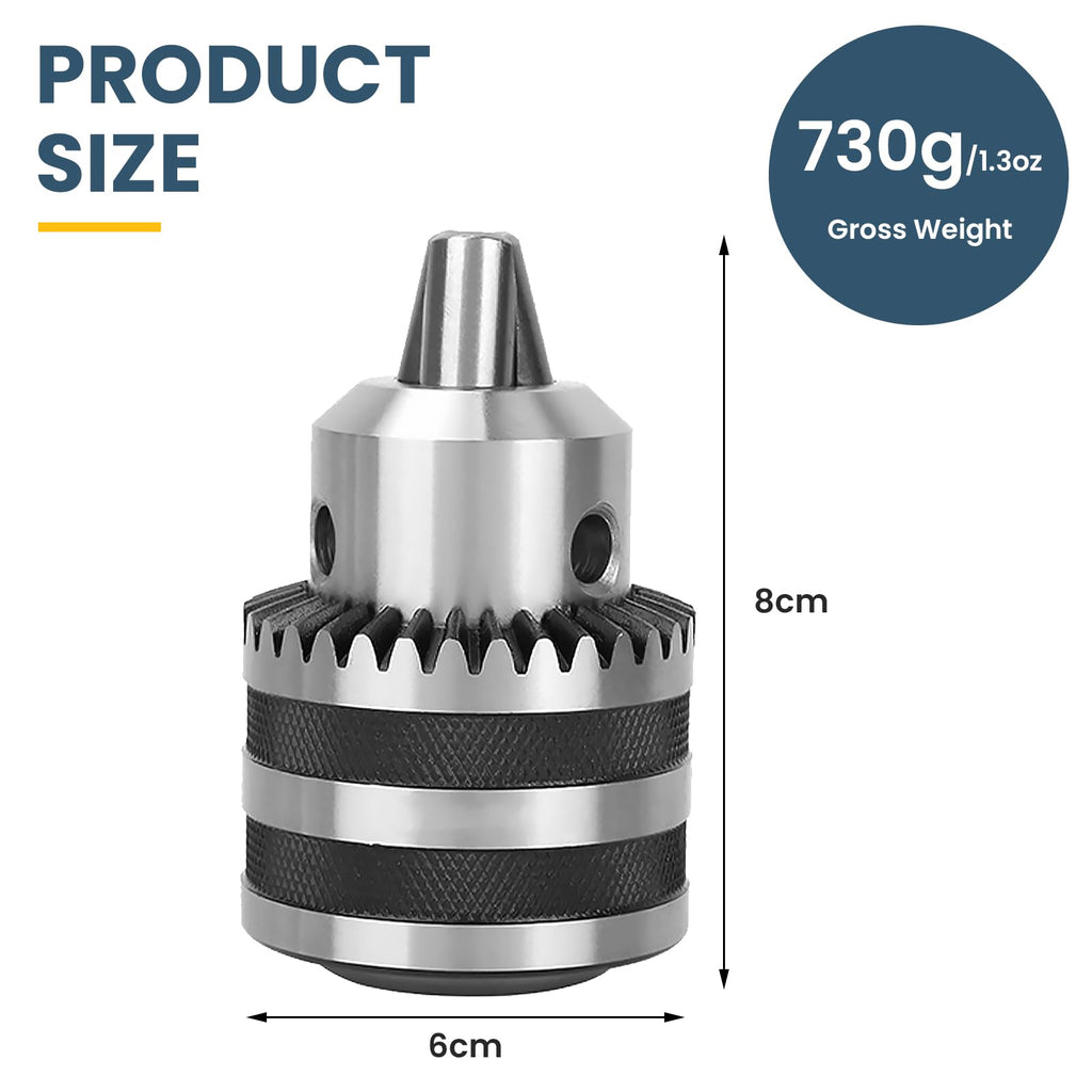 Jeanoko 1 Set 1/8"- 5/8" Heavy Duty Keyed Drill Chuck, 3-16mm Heavy-duty Capacity Key Type Drill Chuck 1/2-20 UNF Mount with Key Power Tool Accessories for Lathe