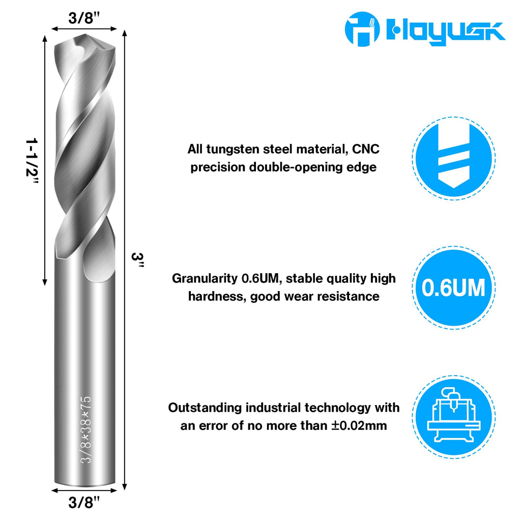 3/8" Drill Bits Solid Carbide Drill Bits, Tungsten Carbide Drill Bit Set, Metal Drill Bit Set for Stainless Steel Hardened Steel Cast Iron Alloy Copper, 1Pcs