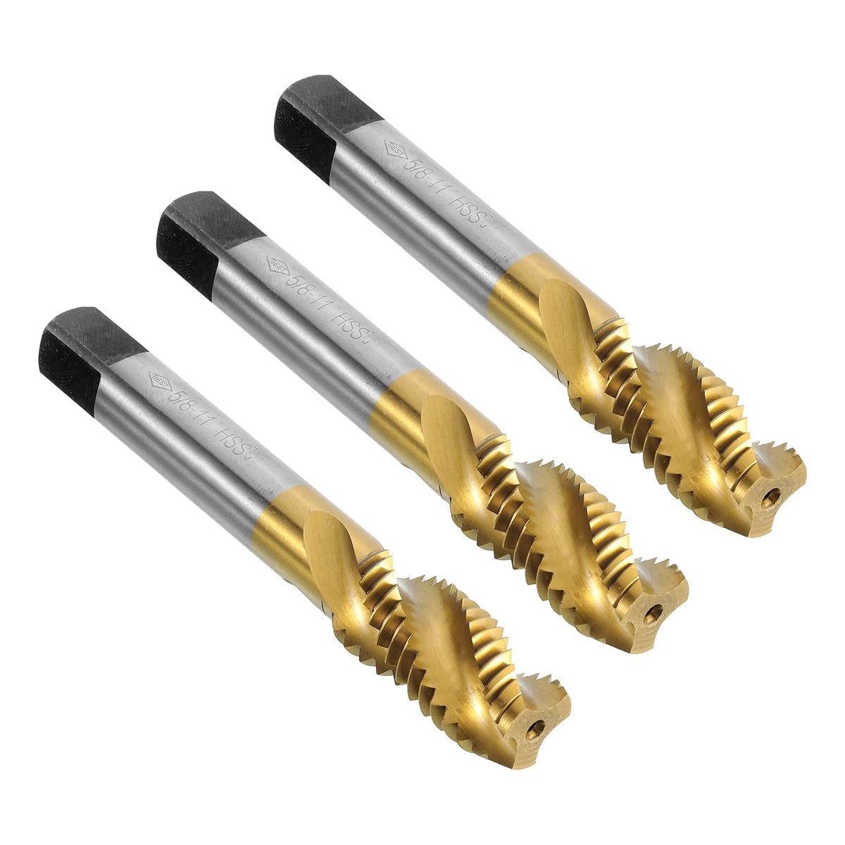 uxcell 3pcs Spiral Flute Thread Taps, 5/8-11 UNC H2 Screw Threading Tap, Titanium Coated 6542 High Speed Steel Machine Tapping Tools for Machinist Repair