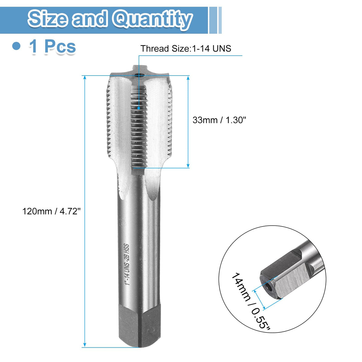 uxcell Hand Bottom Tap 1-14 UNS 2B Thread Bottoming Style Threading Tap