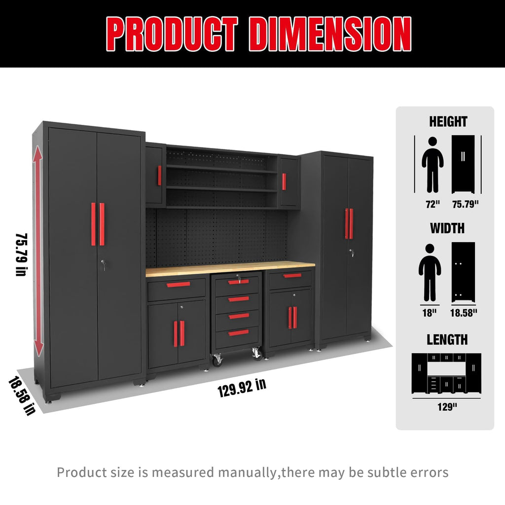 Garage Storage Cabinets System, 8-Pcs Workshop Cabinet Set in Black