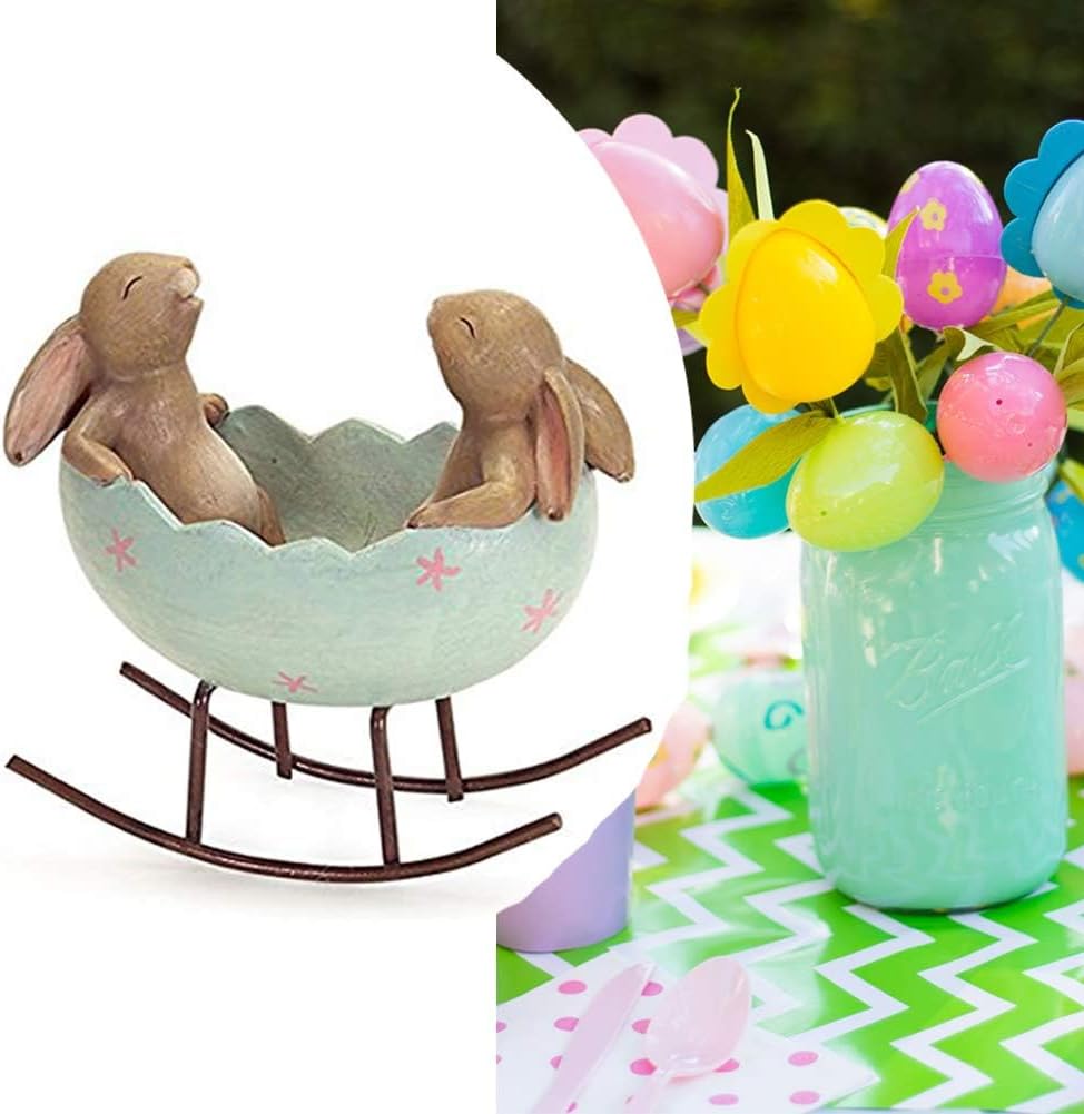 Laughing Bunny Rabbits Rocking in an Easter Egg Cradle Spring Easter Decoration Vintage Rustic Country Bunnies Rabbit