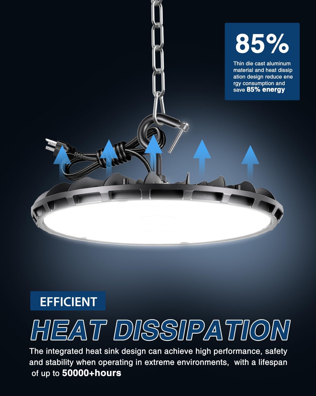 150W UFO LED High Bay Light, Aluminum LED Shop Lights with 19500LM