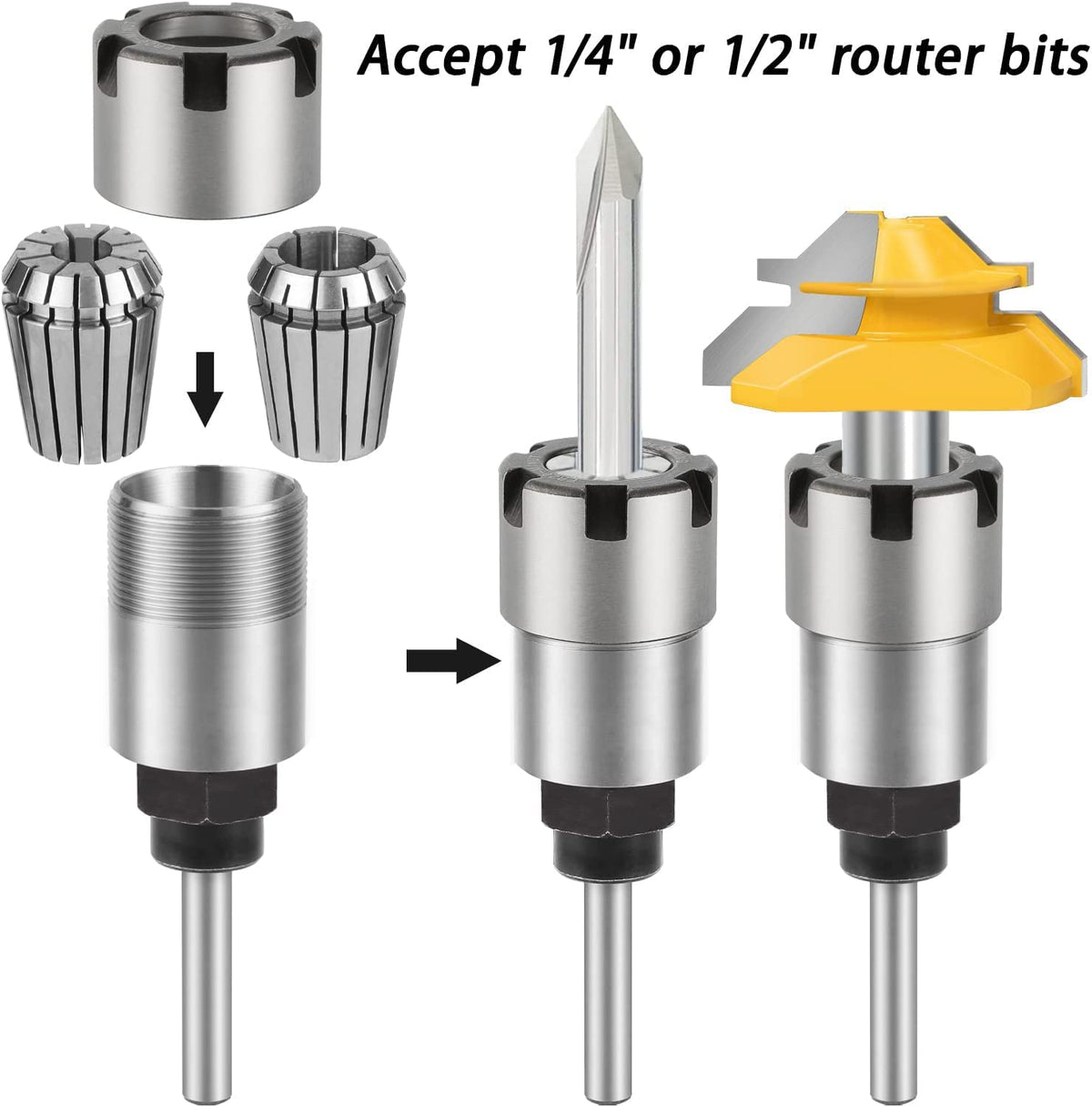 1/4 Inch Shank Router Bit Collet ER20 M Extension Chuck Converter Adapter