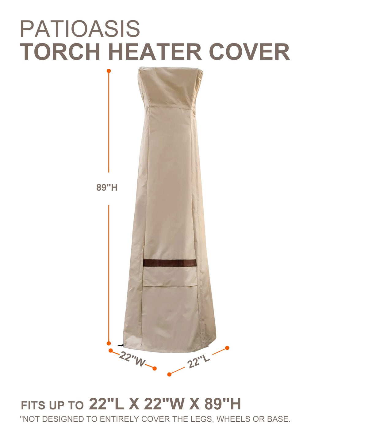 Patio Heater Cover with Zipper, Outdoor Pyramid Stand Up Patio Heater Covers Wateproof 22''L x 22''W x 89''H
