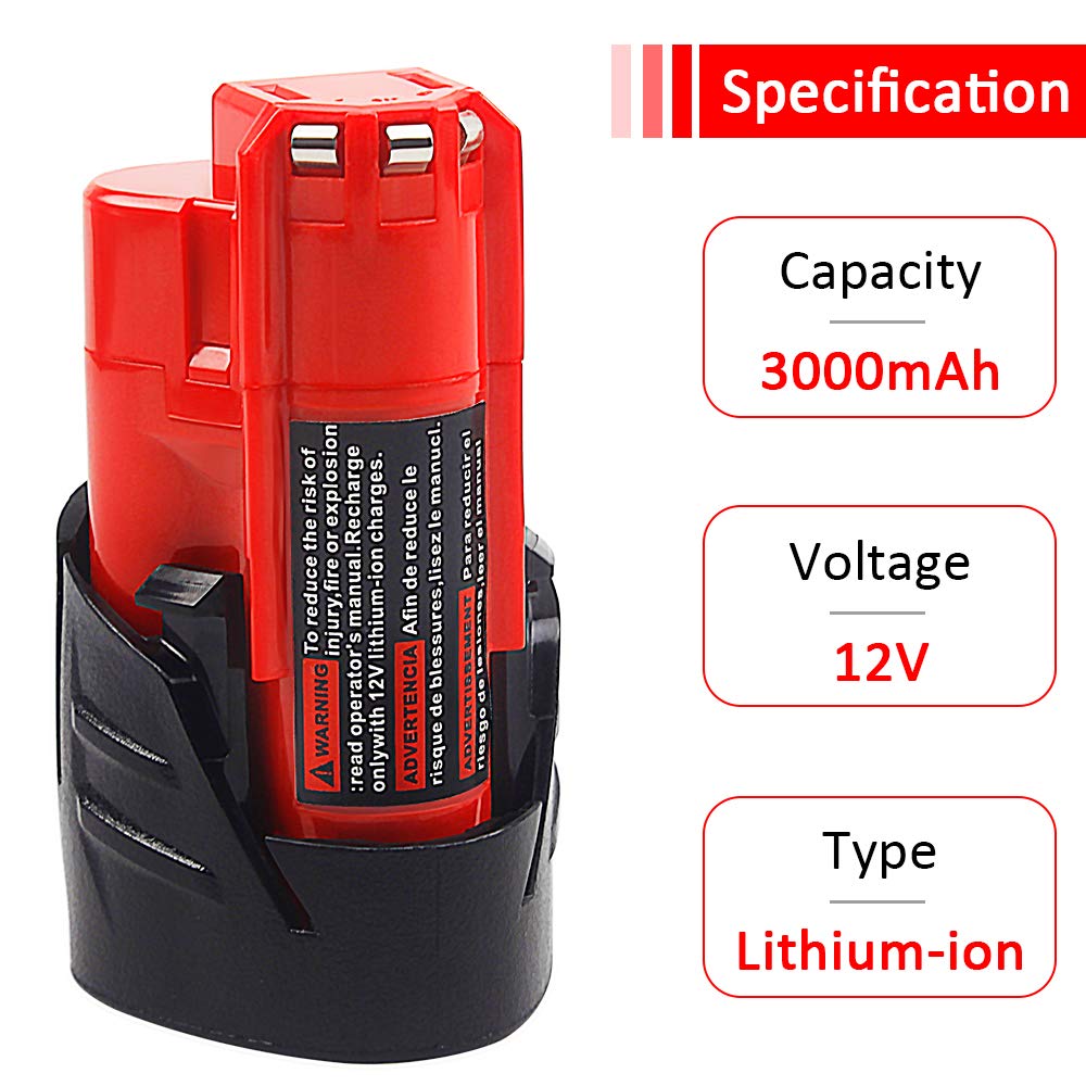 2Pack 12V 3.0A Replacement Battery Compatible with Milwaukee Tool