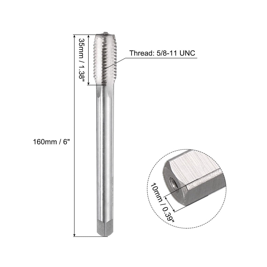 uxcell Thread Milling Taps, 5/8-11 UNC High Speed Steel 6542 (HSS6542) 3 Straight Flutes Machine Screw Thread Threading Tap, 6" Length (Extra Long）