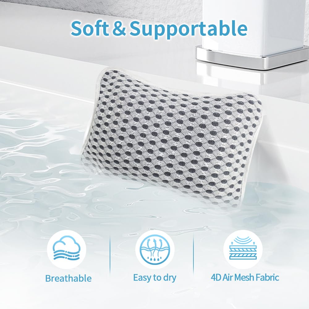 Luxury Bath Pillows for Tub, Slip Resistant Waterproof Bath Pillows for Tub Neck and Back Support with 2 Strong