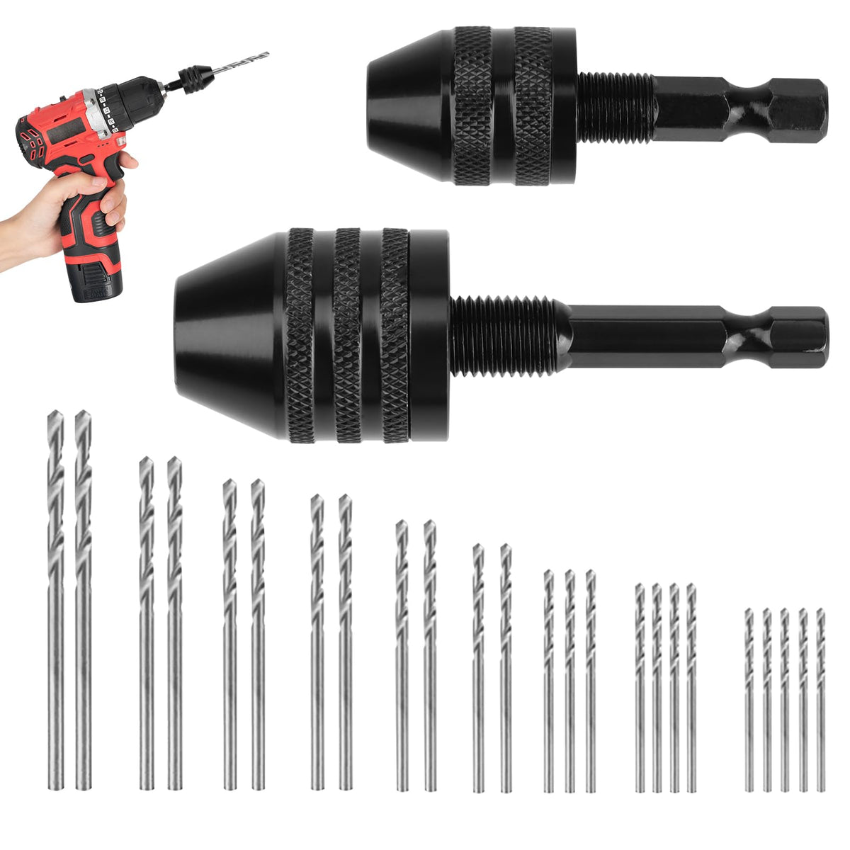 YENOVO Drill Chuck Adapter 2 Pack Keyless Converter Set with Twist Bits