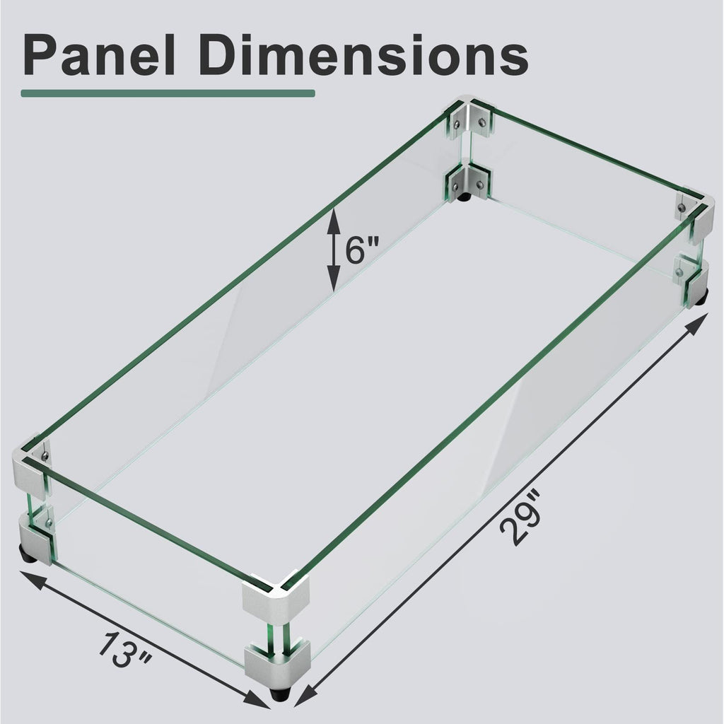29 x 13 Inch Glass Wind Guard for Rectangular Fire Pit Table, Thick and Sturdy Tempered Glass Panel with Hard