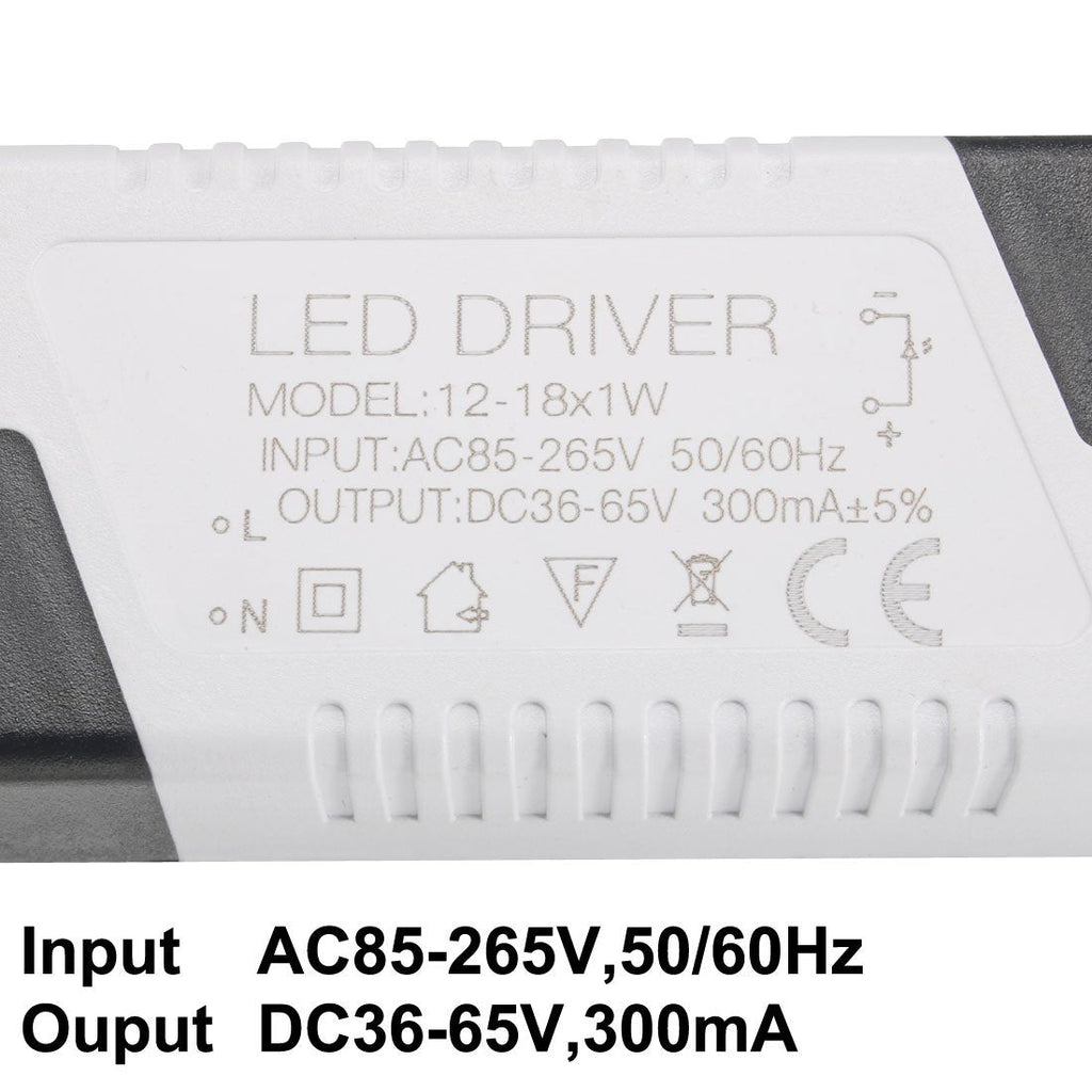 uxcell LED Driver 12-18W Constant Current 300mA High Power AC 85-265V Output 36-65V DC Connector External Power Supply LED Ceiling Lamp Transformer 2Pcs