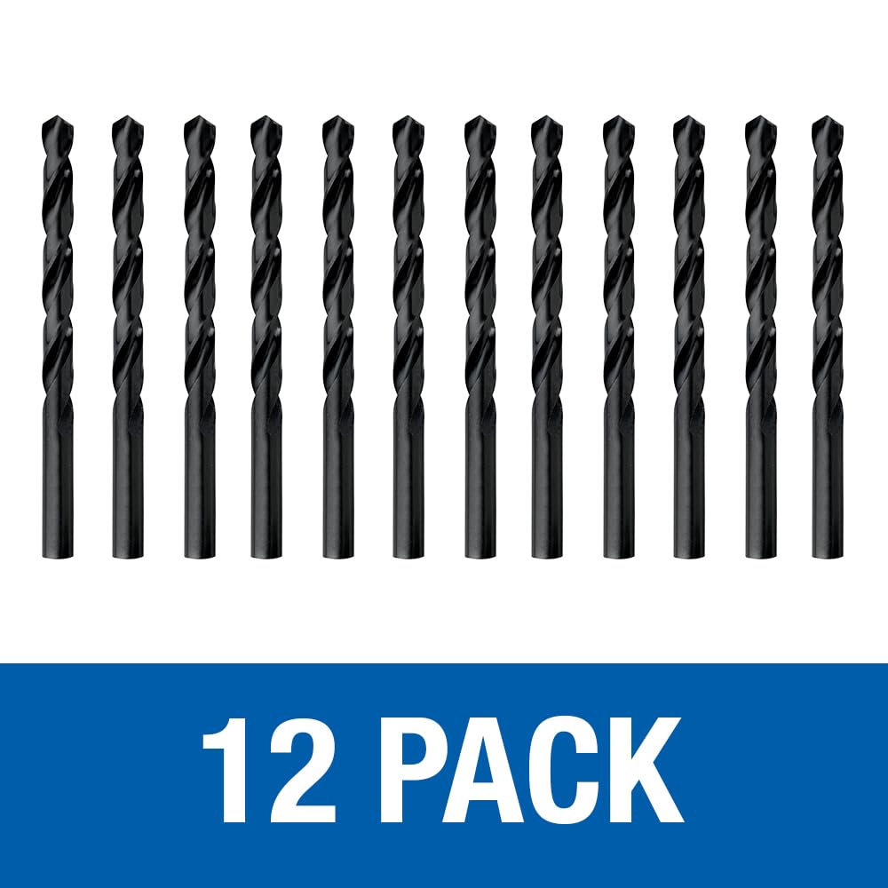 Champion Cutting Tool General Purpose Drill Bits for Metal and Wood (3/16 Inch) - 12 PCS - 118 Degree Point, High Speed Steel Straight Shank Drill Bits with Black Oxide Finish