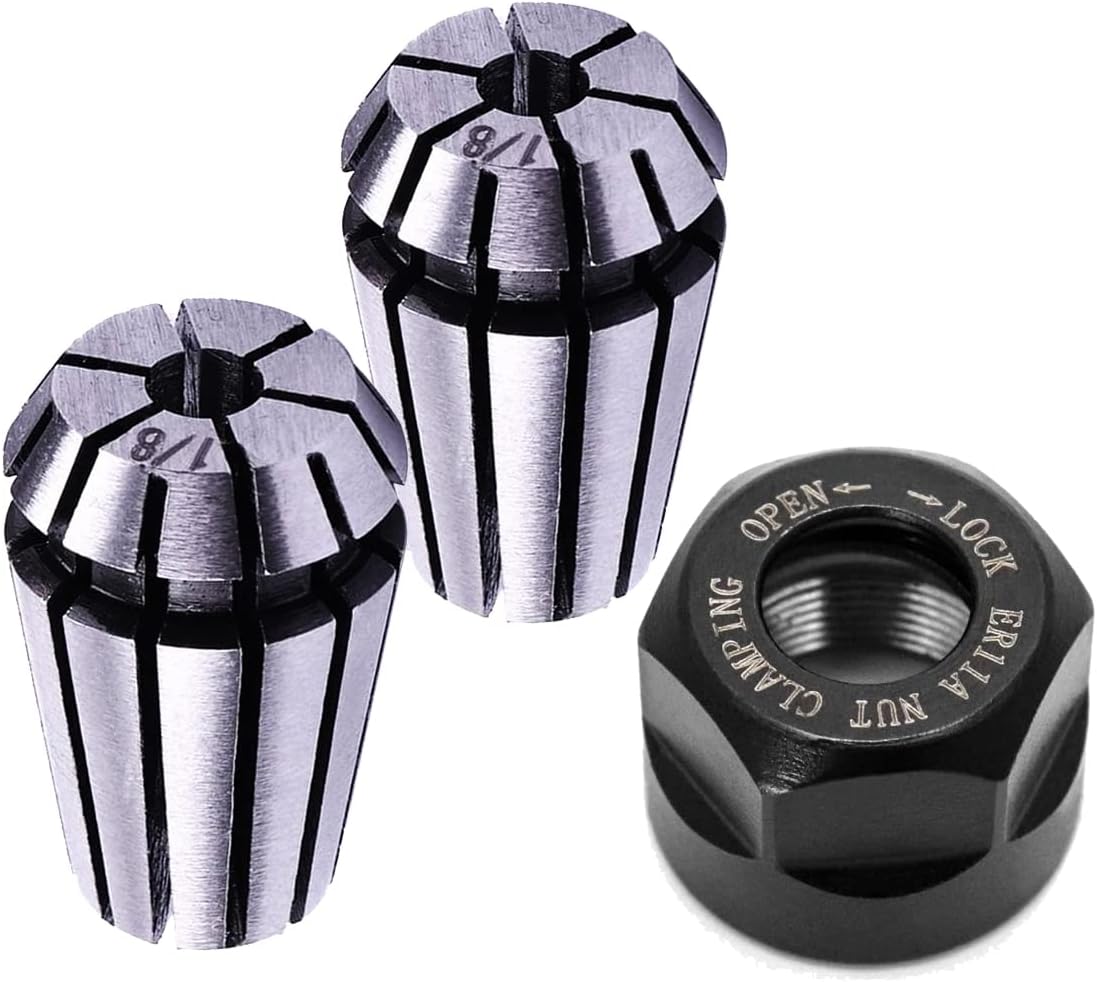 𝐋𝐮𝐨 𝐤𝐞 ER11 1/8'' Spring Collet Nut Set - AAA Level High Precision ER11-1/8 Inch Collet Chuck ER11 Clamping Nut for CNC Engraving Mechine/Lathe Milling Tool