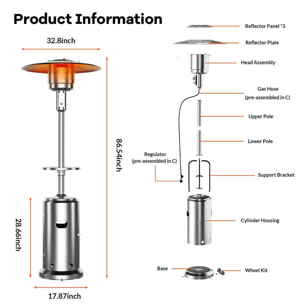 48,000 BTU Outdoor Propane Patio Heater with Wheels, Bronze