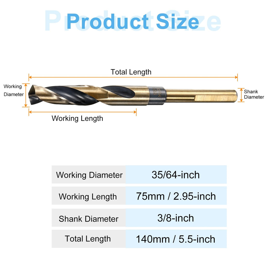 HARFINGTON Twist Drill Bit 35/64" Dia High-Speed Steel 4341 Metric Drill Bits 6.1" Overall Length with Black & Gold Oxide Coating for Drilling Hard Metals, Stainless Steel, Alloy Steel
