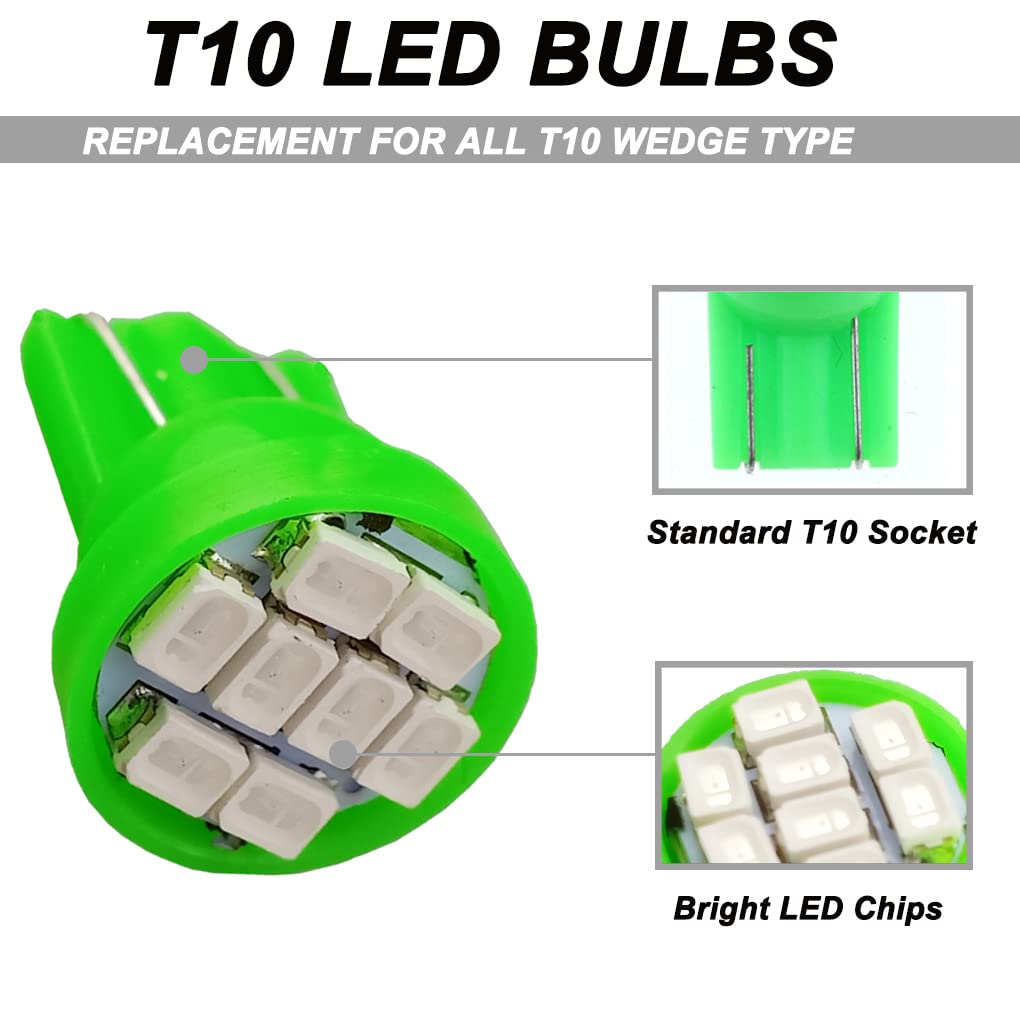 WINETIS 194 LED Bulbs 168 175 2825 W5W T10 8-SMD Chipsets Green for Car Dash Instrument LED Light Bulbs with Twist Lock Socket, Bright Panel Gauge Cluster Dashboard LEDLight Bulbs, Pack of 20