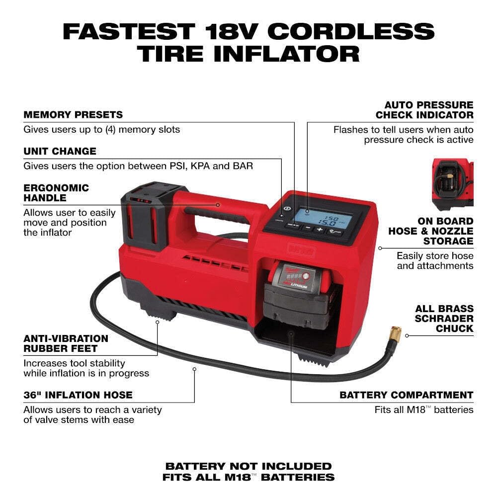 2848-20 for Milwaukee M18 18V Cordless Li-Ion Inflator - Bare Tool
