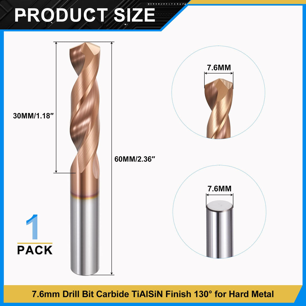 PATIKIL 7.6mm Drill Bit Carbide for Stainless Steel Hard Metal 130°