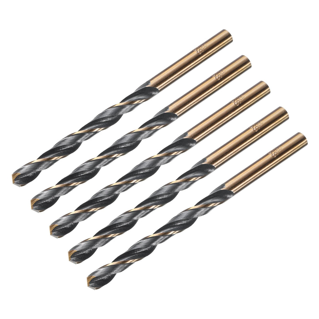 uxcell 5pcs Straight Shank Twist Drill Bits 5.8mm Gold Titanium & Black Nitride Coated High Speed Steel (HSS) 4341 with 5.8mm Shank for Stainless Steel Alloy Metal Plastic Wood