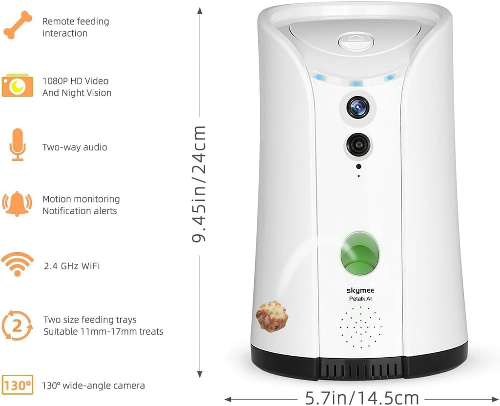 Dog Camera Treat Dispenser, WiFi Remote Pet Camera with Two-Way Audio and Night Vision, Compatible with Alexa