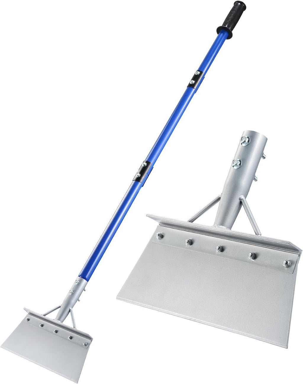Heavy Duty Snow Shovel with 52" Adjustable Handle - Multifunctional Ice Scraper & Garden Tool, Steel Blade for Snow