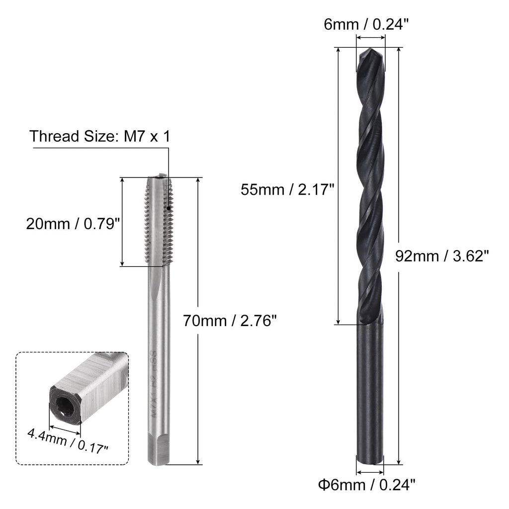 uxcell Metric Tap and Drill Bit Set, M7 x 1 Thread Tap & 6mm Black Oxide Twist Drill Bit, Straight Flute Tap Tapping Threading Repair Tool Kit